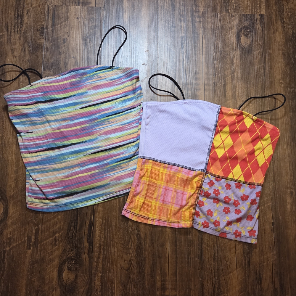 Vintage Y2K Colorful Striped and Patchwork Tube Top Bundle